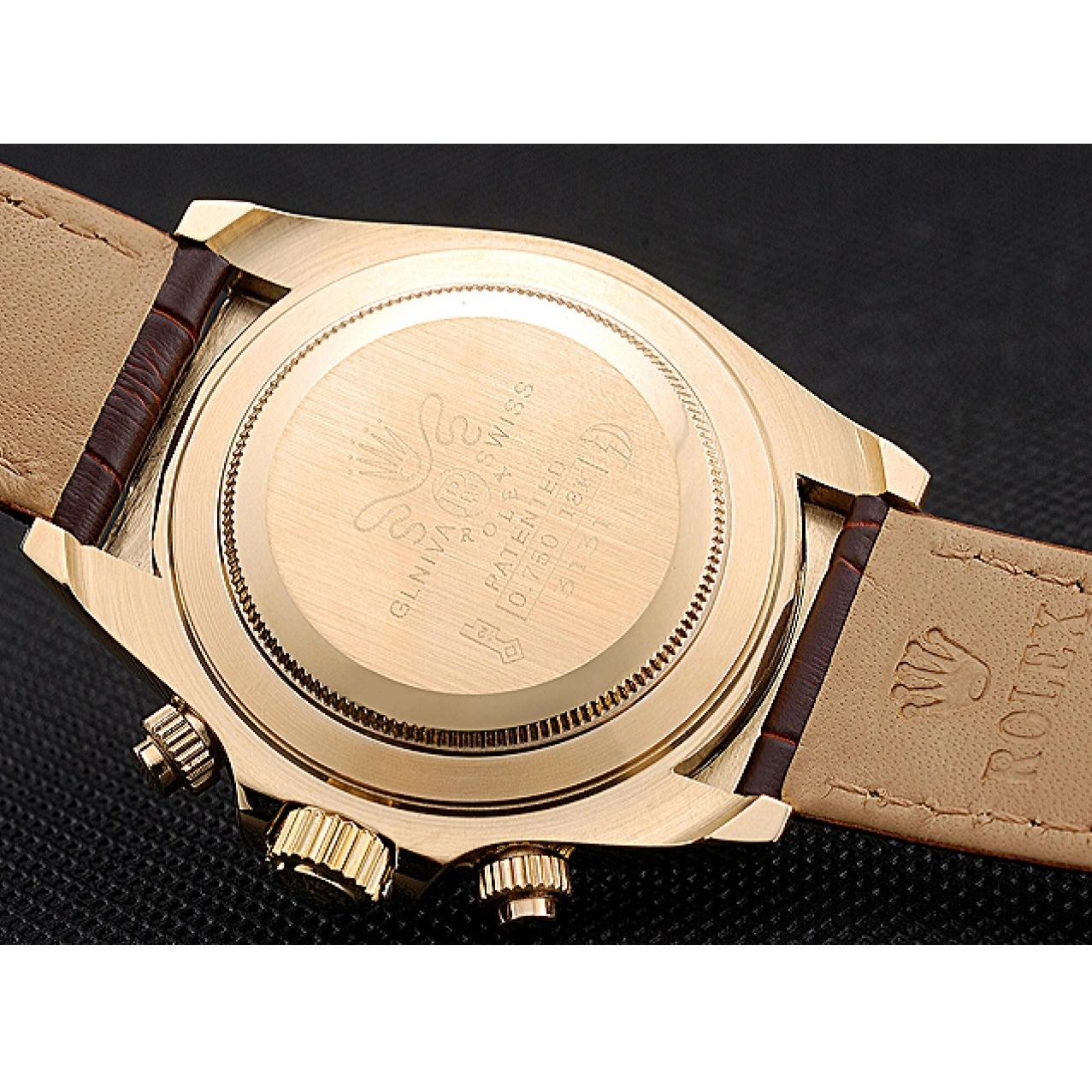 AAA replica watch Subdials Cosmograph Bracelet Daytona Leather Brown Gold 622634 Rolex Case Black 0820